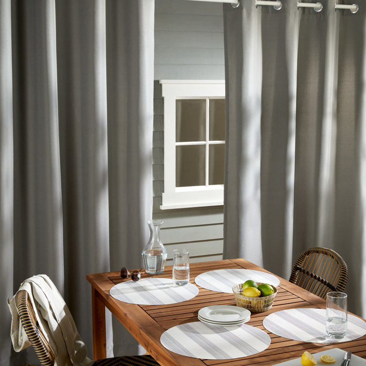 Gray and White Cabana Stripe Round Vinyl Placemats, 15" Set of 4