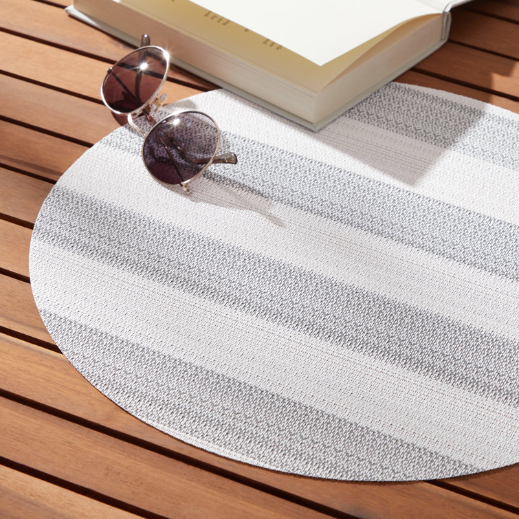Gray and White Cabana Stripe Round Vinyl Placemats, 15" Set of 4