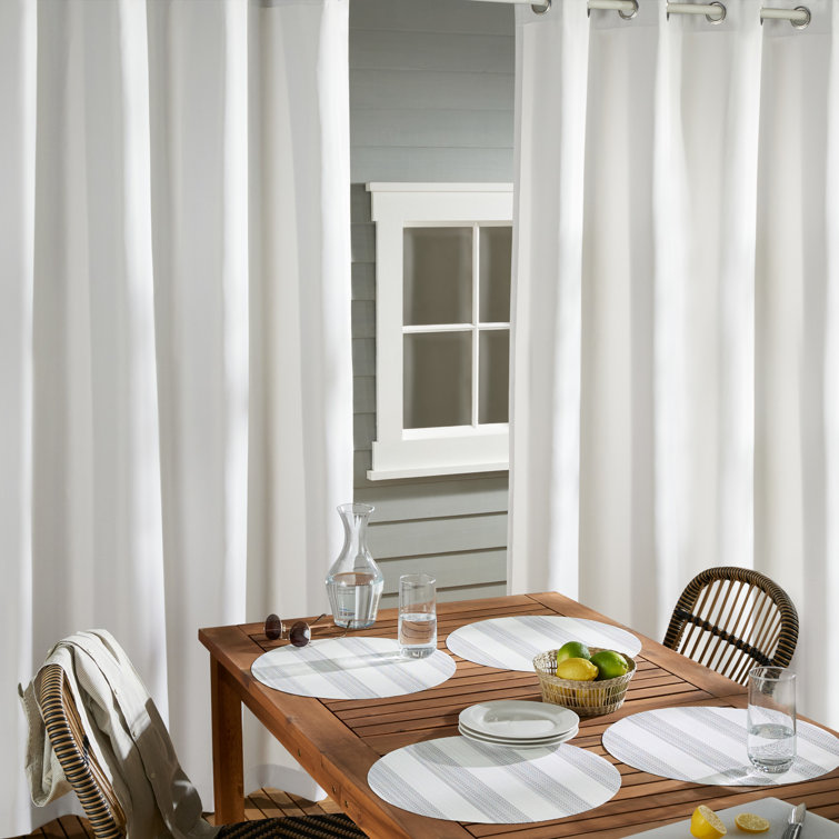 Gray and White Cabana Stripe Round Vinyl Placemats, 15" Set of 4