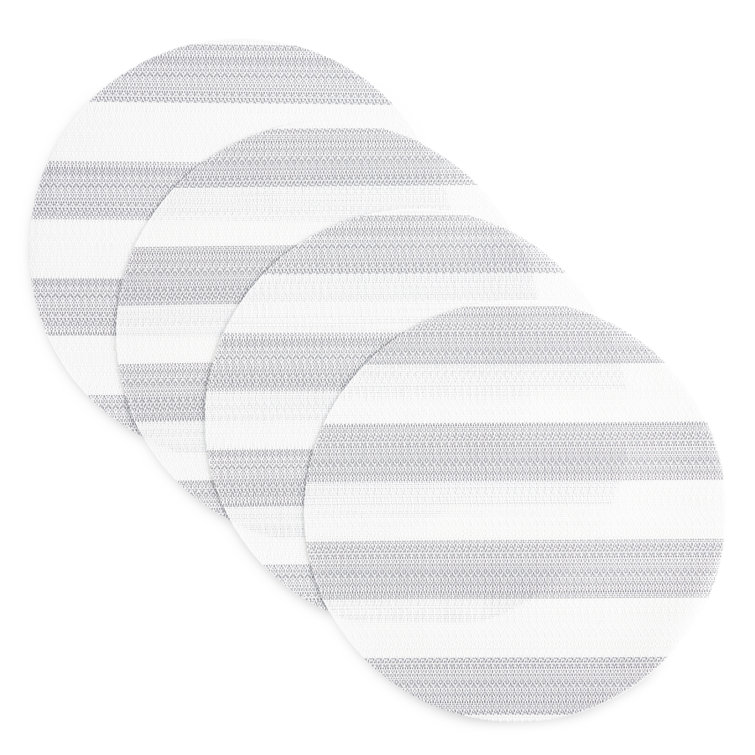 Gray and White Cabana Stripe Round Vinyl Placemats, 15" Set of 4