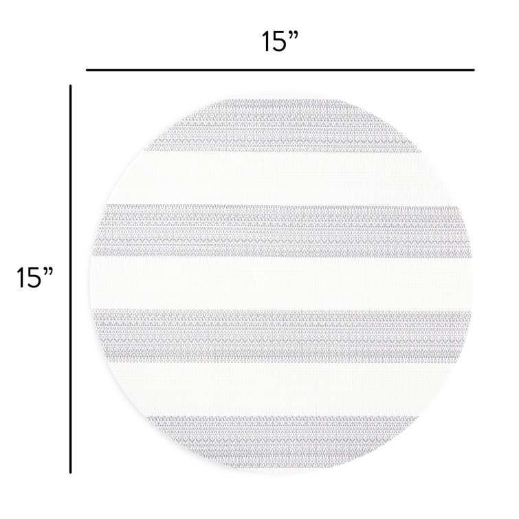 Gray and White Cabana Stripe Round Vinyl Placemats, 15" Set of 4