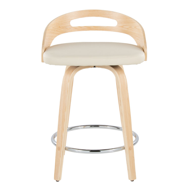 Beige Swivel Counter Stool with Wood and Metal Frame