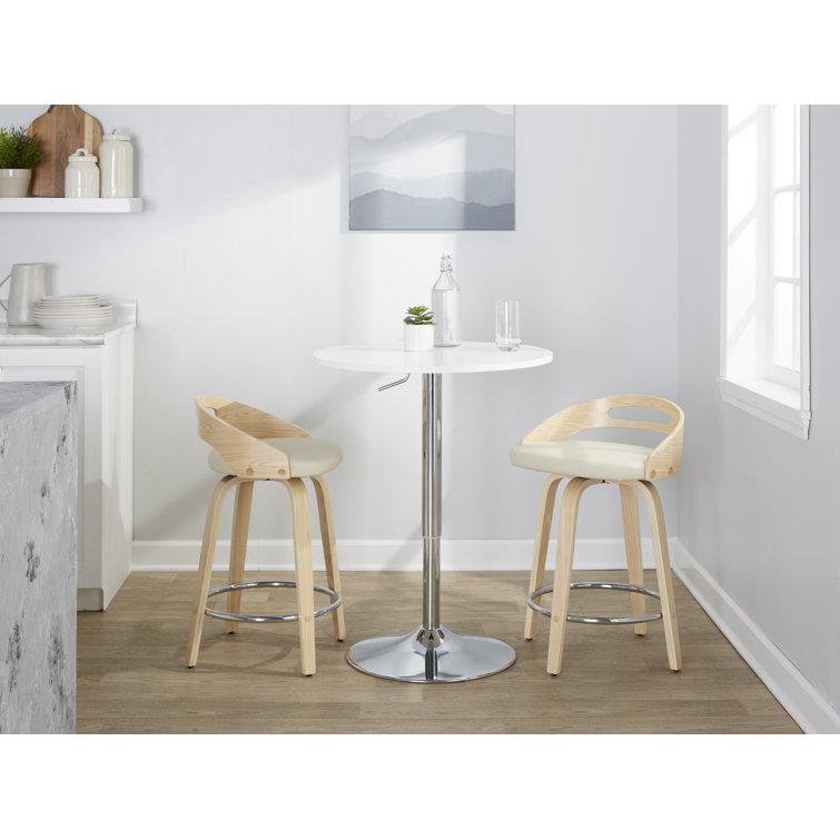 Beige Swivel Counter Stool with Wood and Metal Frame