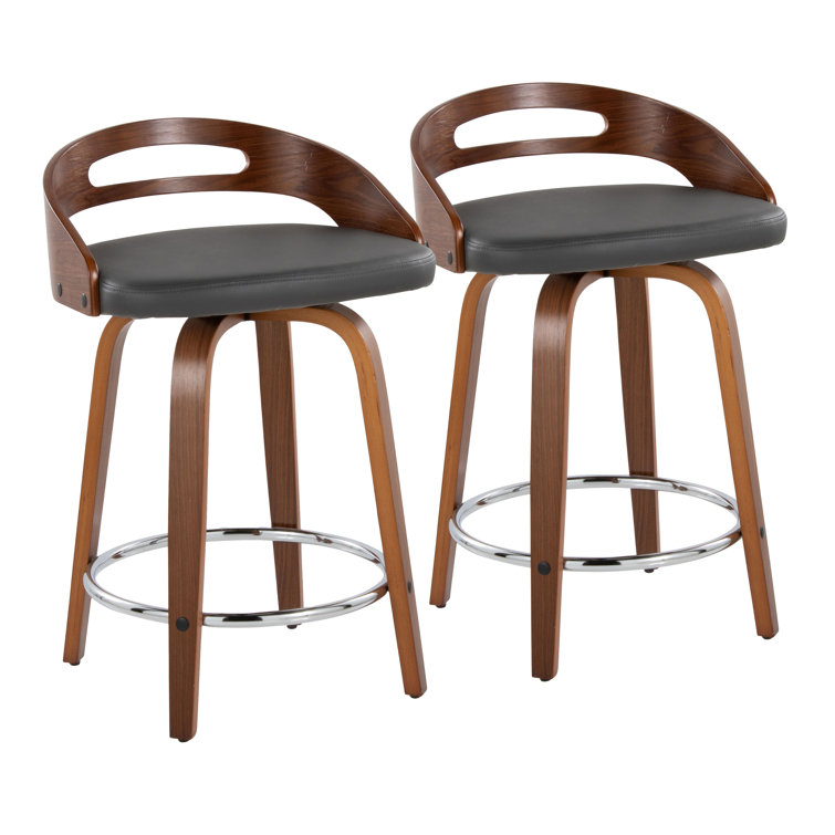 Dark Brown Swivel Wood and Metal Counter Stool