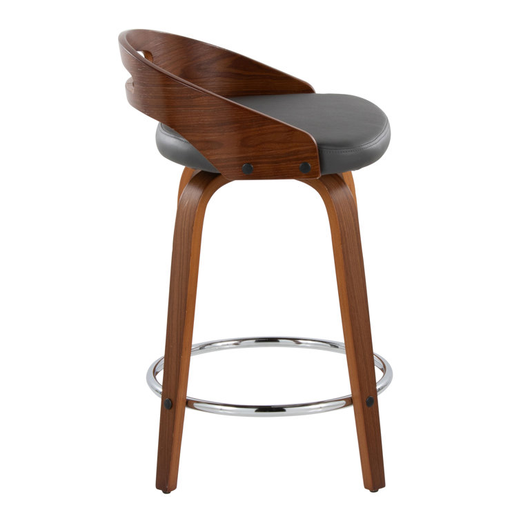 Dark Brown Swivel Wood and Metal Counter Stool
