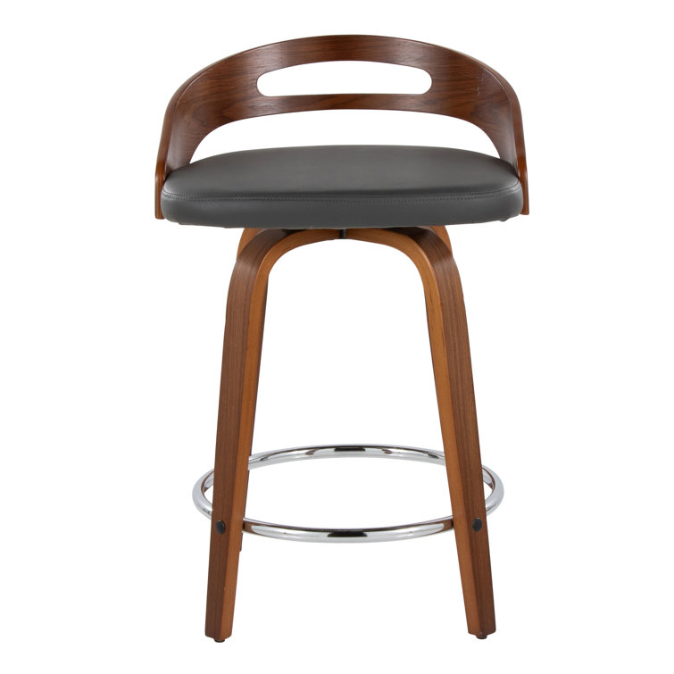 Dark Brown Swivel Wood and Metal Counter Stool
