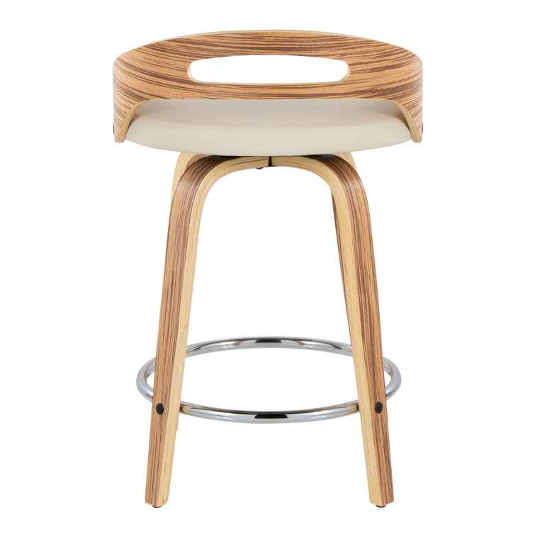 Beige Swivel Counter Stool with Wood and Metal Frame