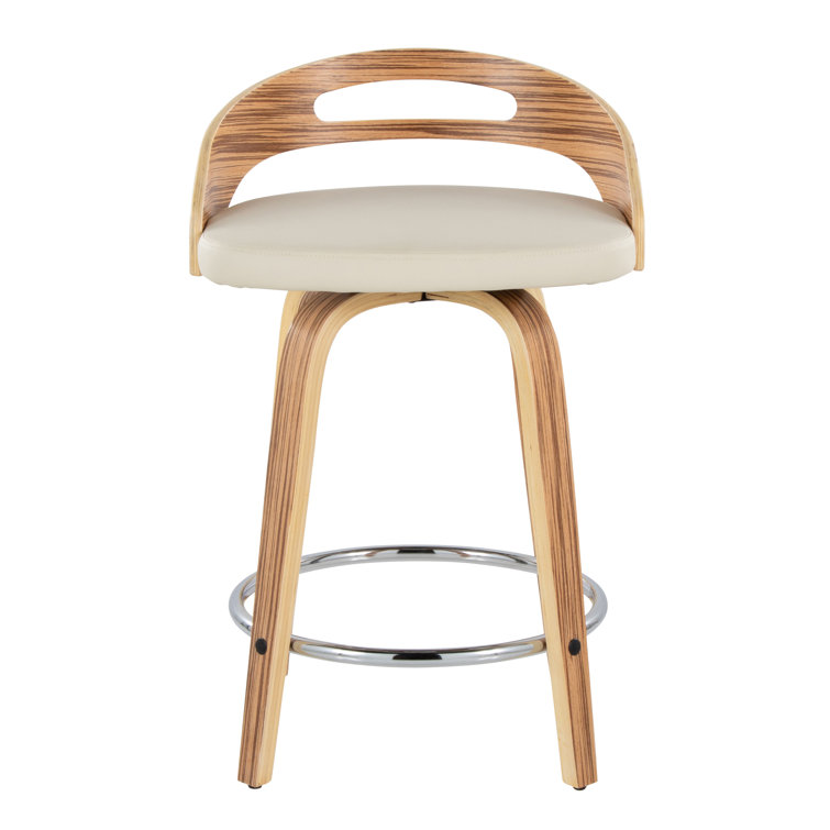 Beige Swivel Counter Stool with Wood and Metal Frame