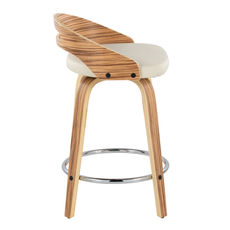 Beige Swivel Counter Stool with Wood and Metal Frame