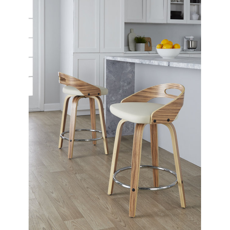 Light Brown Swivel Wood and Metal Counter Stool