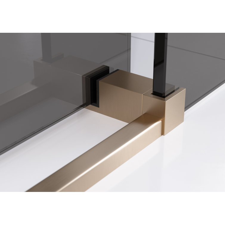 Equinox 60" Frameless Gray Tinted Glass Sliding Shower Door with Brushed Bronze Hardware