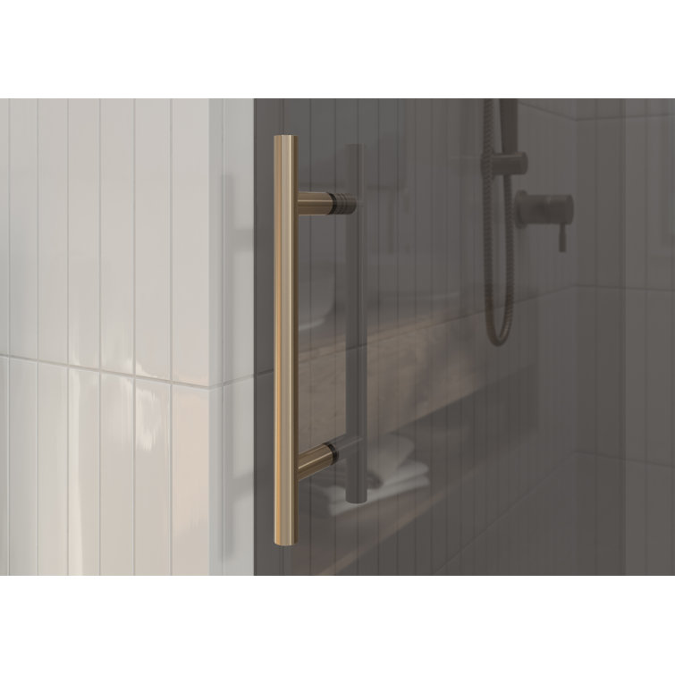 Equinox 60" Frameless Gray Tinted Glass Sliding Shower Door with Brushed Bronze Hardware