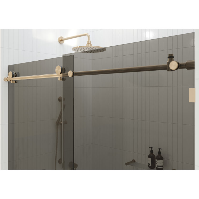 Equinox 60" Frameless Gray Tinted Glass Sliding Shower Door with Brushed Bronze Hardware