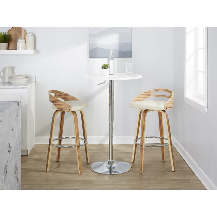 Beige Swivel Upholstered Bar Stool with Wood and Metal Frame