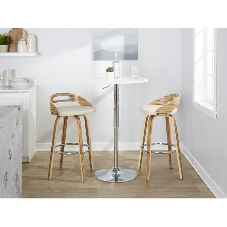 Beige Swivel Upholstered Bar Stool with Wood and Metal Frame