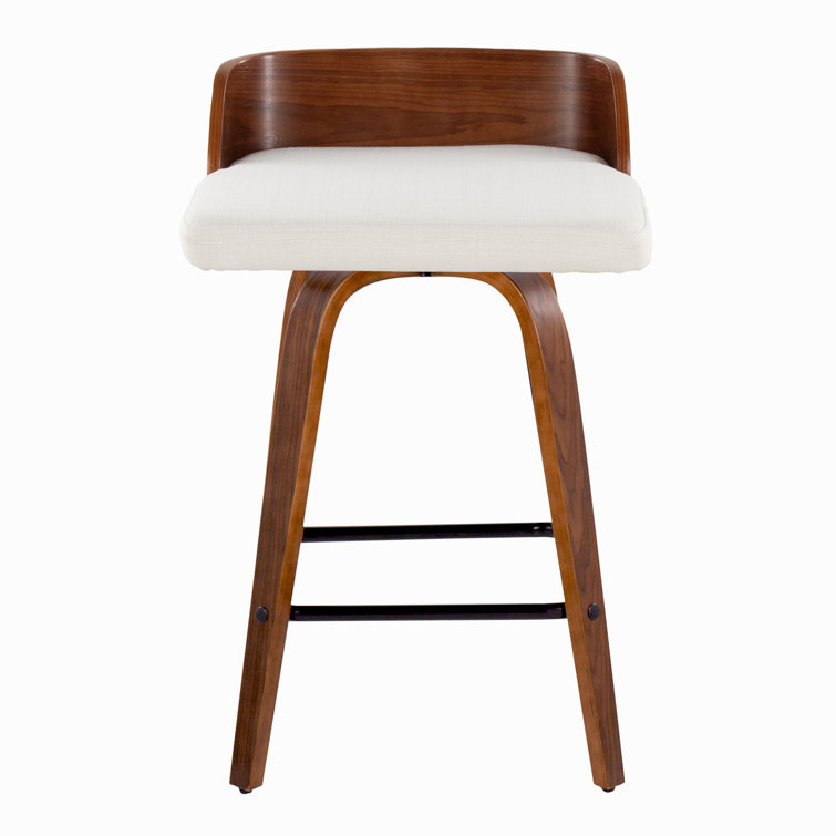 Beige Swivel Upholstered Counter Stool with Wood and Metal Frame