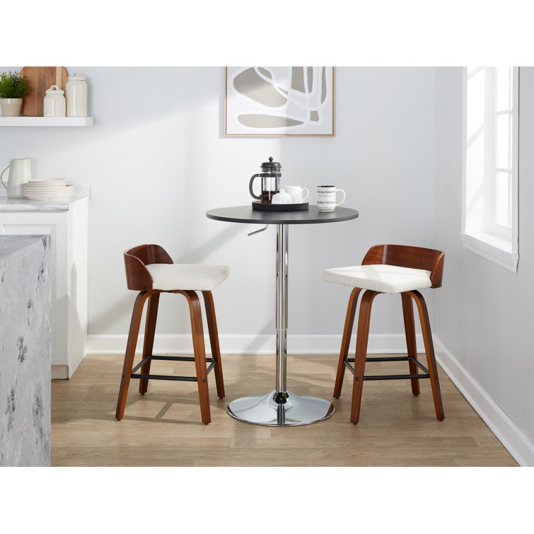 Beige Swivel Upholstered Counter Stool with Wood and Metal Frame