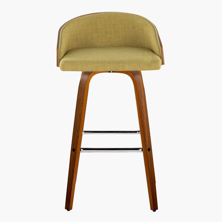 Walnut and Green Swivel Upholstered Bar Stool Set