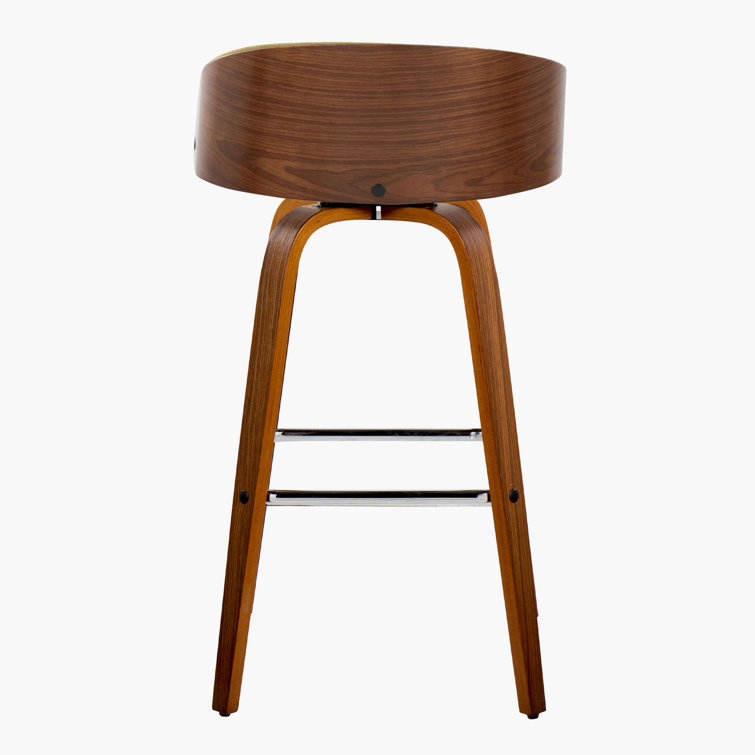 Walnut and Green Swivel Upholstered Bar Stool Set