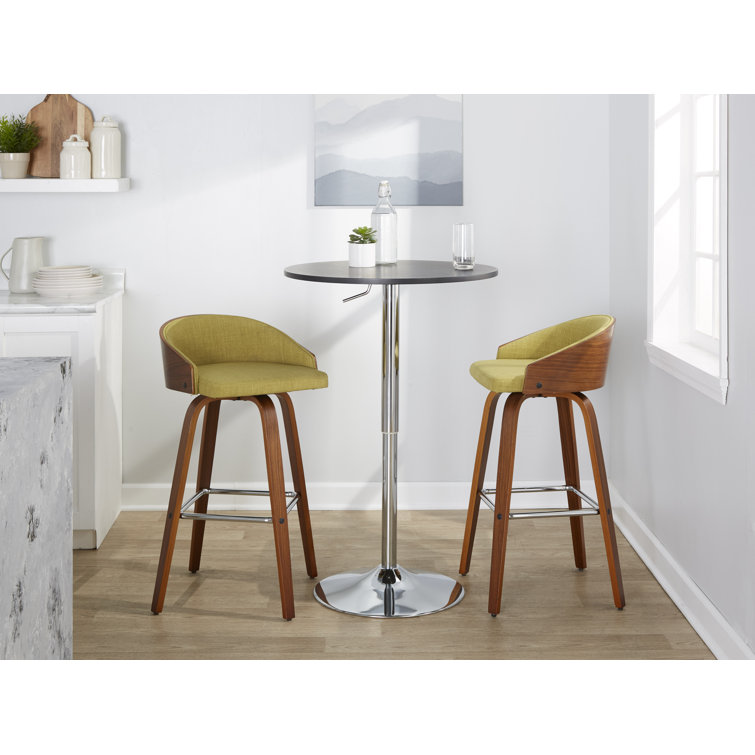 Walnut and Green Swivel Upholstered Bar Stool Set