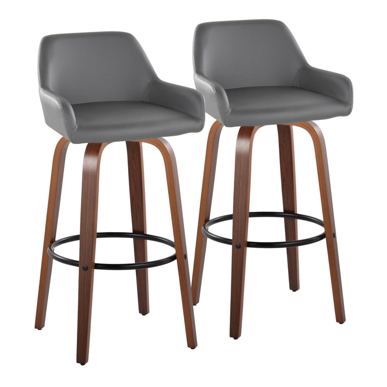 Daniella 30" Dark Gray Walnut Wood Swivel Barstool Set