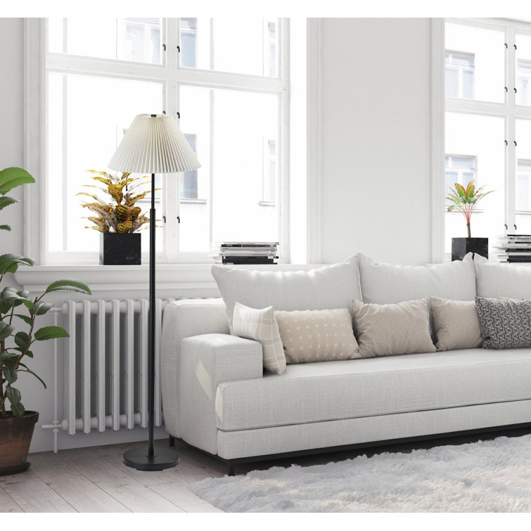 Black Steel Floor Lamp with White Pleated Shade