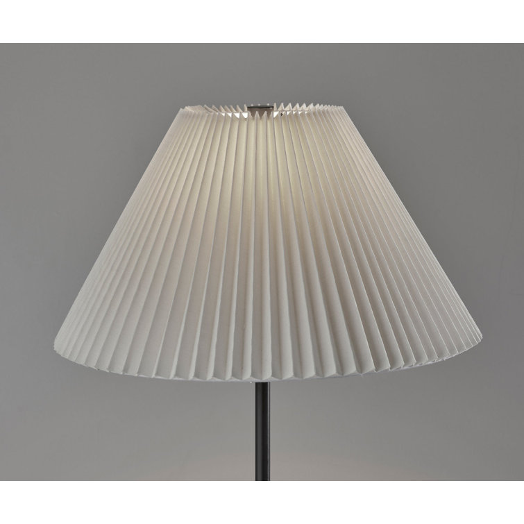Black Steel Floor Lamp with White Pleated Shade
