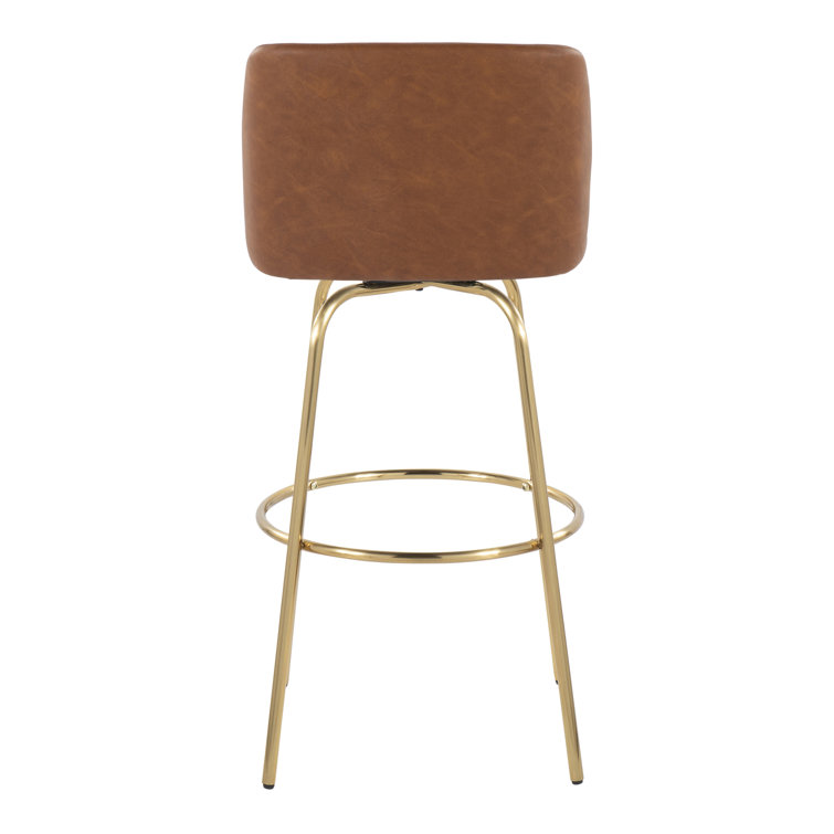 Camel Faux Leather and Gold Metal Swivel Bar Stools