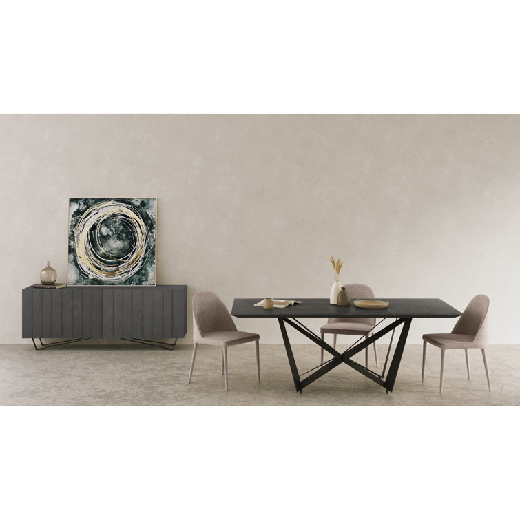 Light Grey Upholstered Iron Dining Chair Set with Foam Cushion