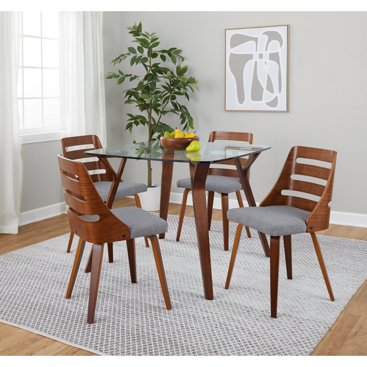 Gray Upholstered Walnut Wood Ladderback Side Chair Set