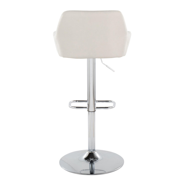Adjustable White Upholstered Swivel Bar Stool with Chrome Base
