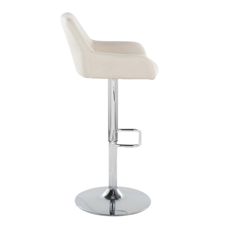 Adjustable White Upholstered Swivel Bar Stool with Chrome Base