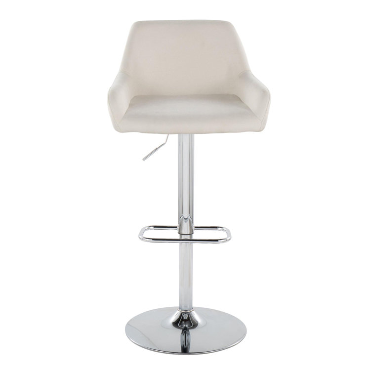 Adjustable White Upholstered Swivel Bar Stool with Chrome Base