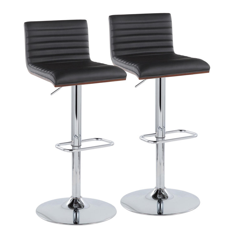 Black Adjustable Swivel Barstool with Chrome Frame and Wood Back