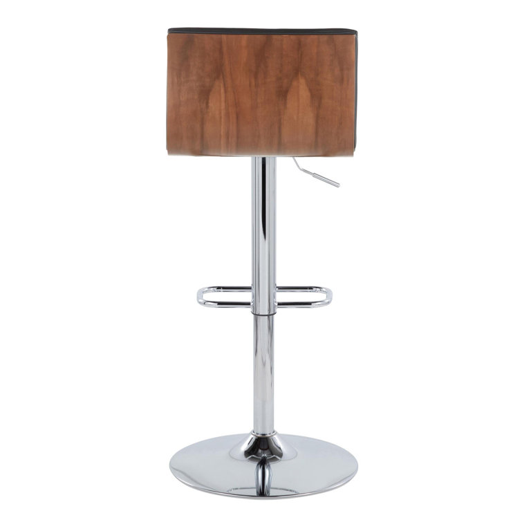 Black Adjustable Swivel Barstool with Chrome Frame and Wood Back