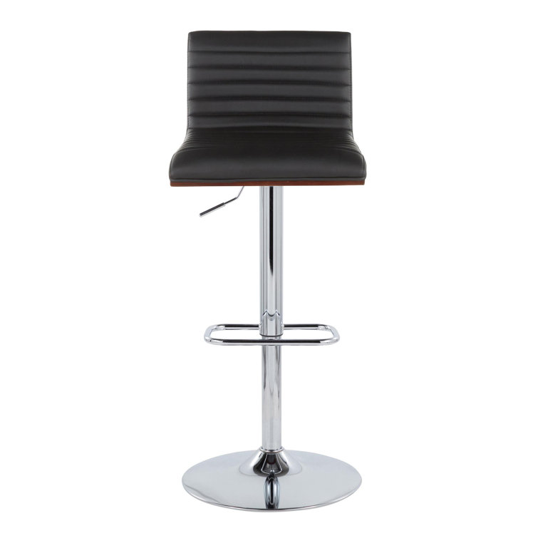 Black Adjustable Swivel Barstool with Chrome Frame and Wood Back