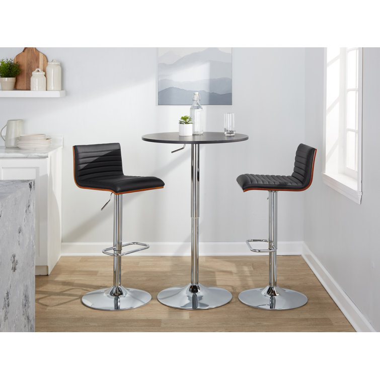 Black Adjustable Swivel Barstool with Chrome Frame and Wood Back