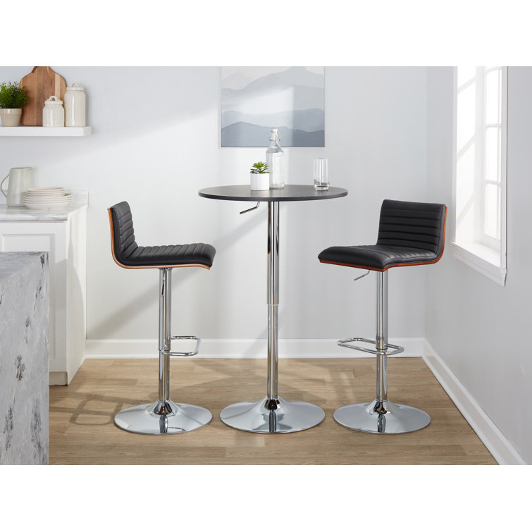 Black Adjustable Swivel Barstool with Chrome Frame and Wood Back