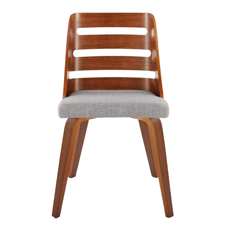Gray Upholstered Walnut Wood Ladderback Side Chair Set