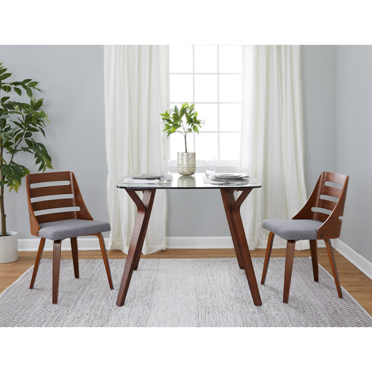 Gray Upholstered Walnut Wood Ladderback Side Chair Set