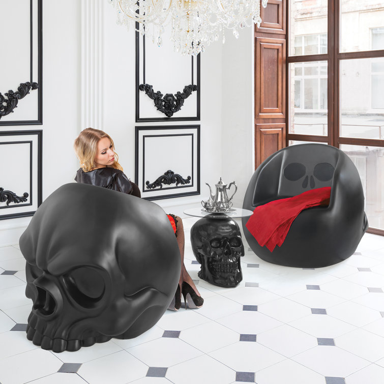 Black Gothic Skull Sculptural Fiberglass Chair