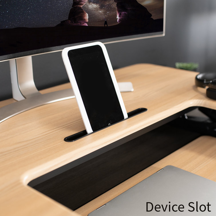 Light Wood Height Adjustable Standing Desk Converter with Monitor Riser