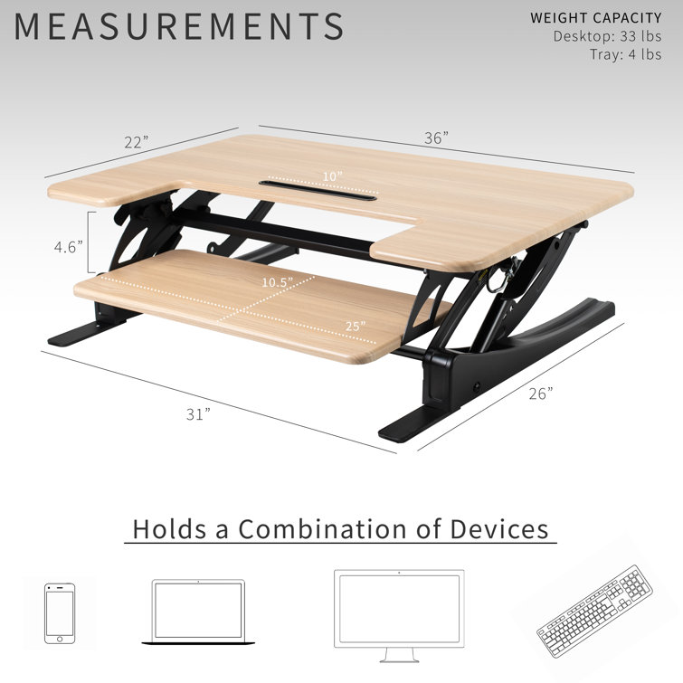 Light Wood Height Adjustable Standing Desk Converter with Monitor Riser