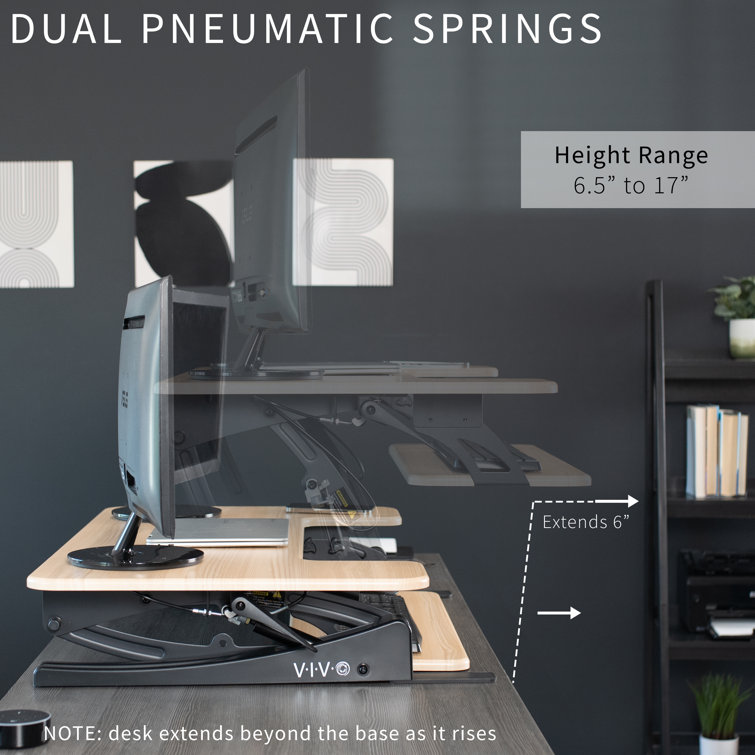 Light Wood Height Adjustable Standing Desk Converter with Monitor Riser
