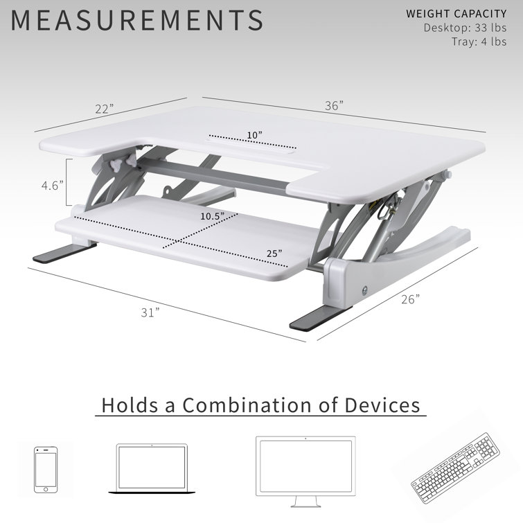 VIVO White 36" Adjustable Height Desk Converter with Keyboard Tray