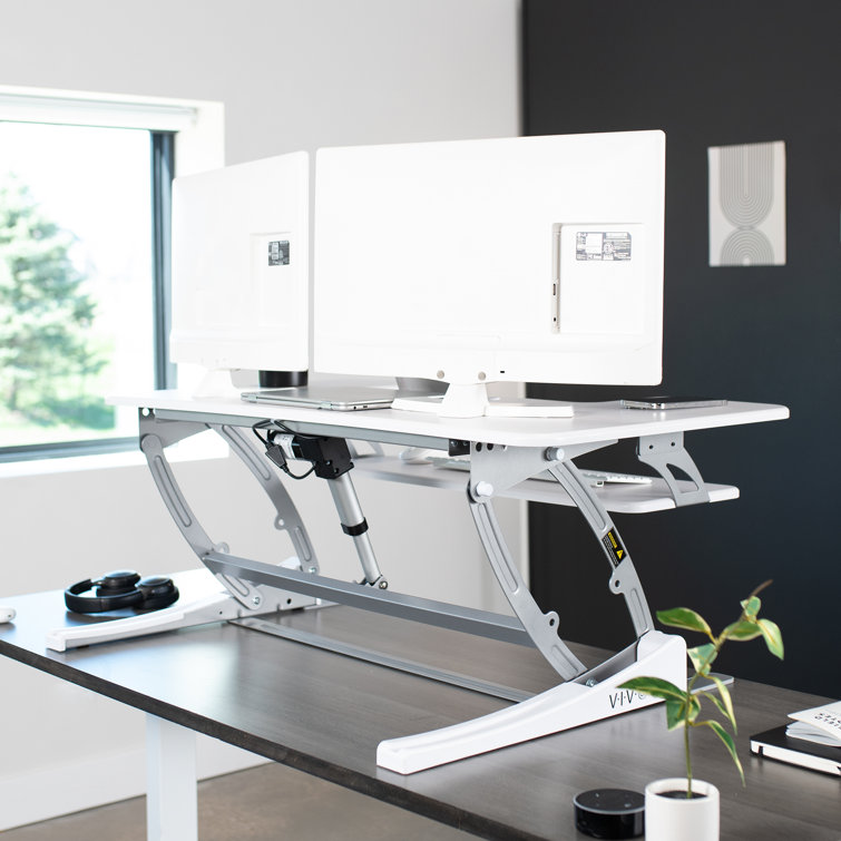 VIVO White 36" Adjustable Height Desk Converter with Keyboard Tray