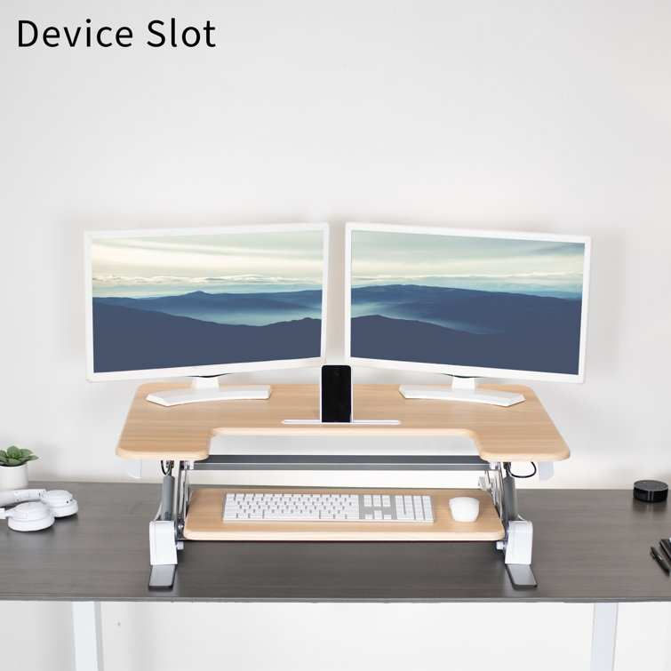 Vivo Light Wood 36" White Frame Standing Desk Converter