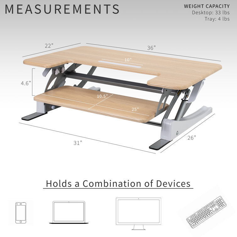 Vivo Light Wood 36" White Frame Standing Desk Converter