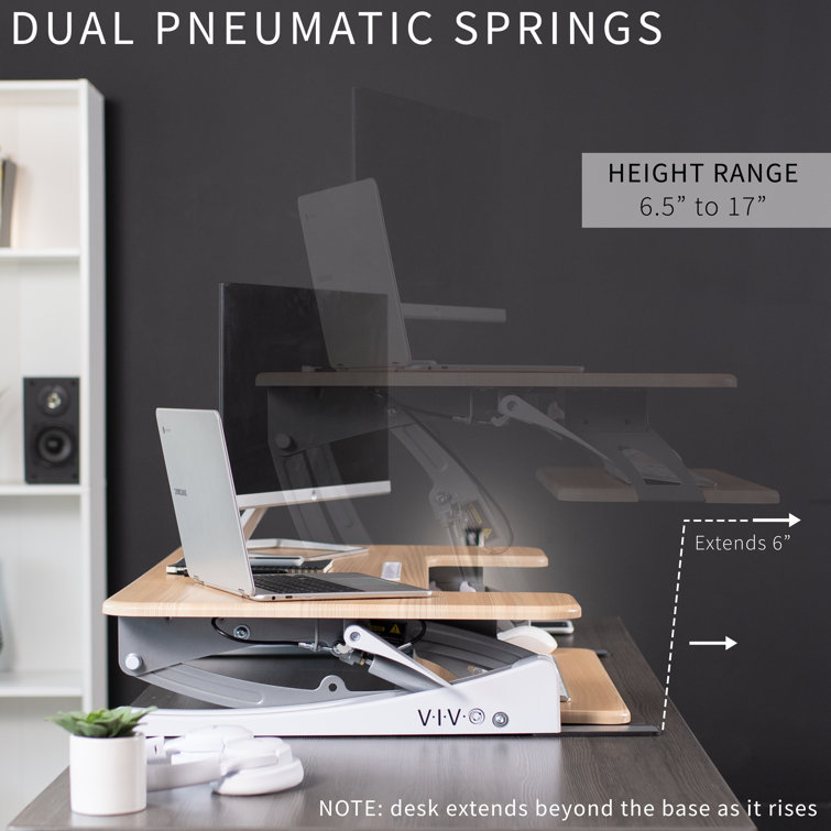 Vivo Light Wood 36" White Frame Standing Desk Converter