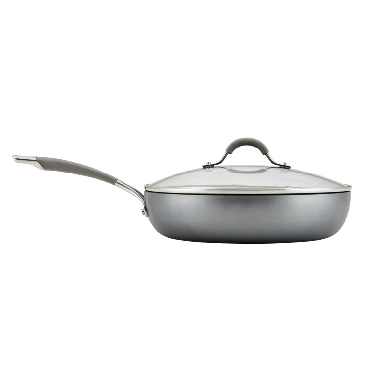 Gray Aluminum Nonstick Deep Frying Pan with Lid, 12 Inch